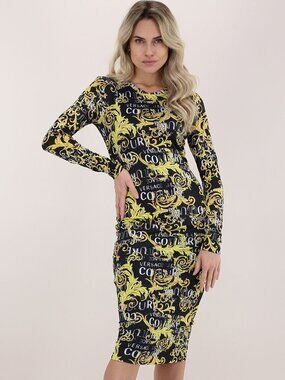 NEW!  Versace Jeans Couture Ravanello Print Gold Paisley Midi Dress - 40